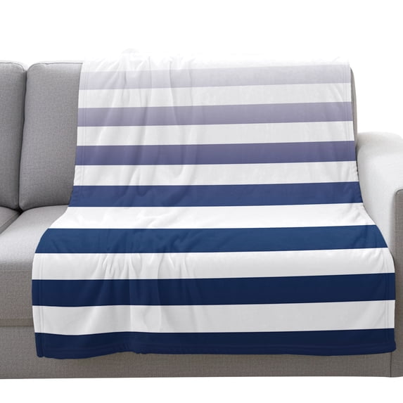 Flannel Throw Blanket for Couch Sofa Bed,Blue White Stripe Summer Ocean Theme Soft Cozy Warm Fuzzy Blanket 50x60in