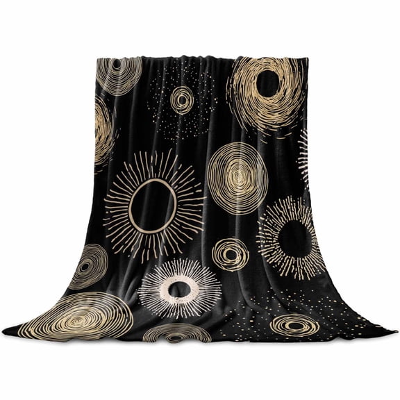 Flannel Throw Blanket for Couch Sofa Bed,Boho Gold Line Circle Soft Cozy Warm Fuzzy Blanket 40x50in