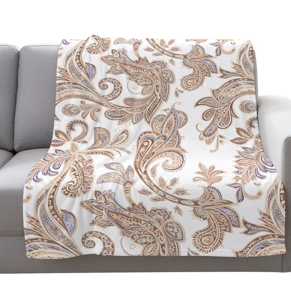 Flannel Throw Blanket for Couch Sofa Bed,Boho Vintage Paisley Soft Cozy Warm Fuzzy Blanket 40x50in