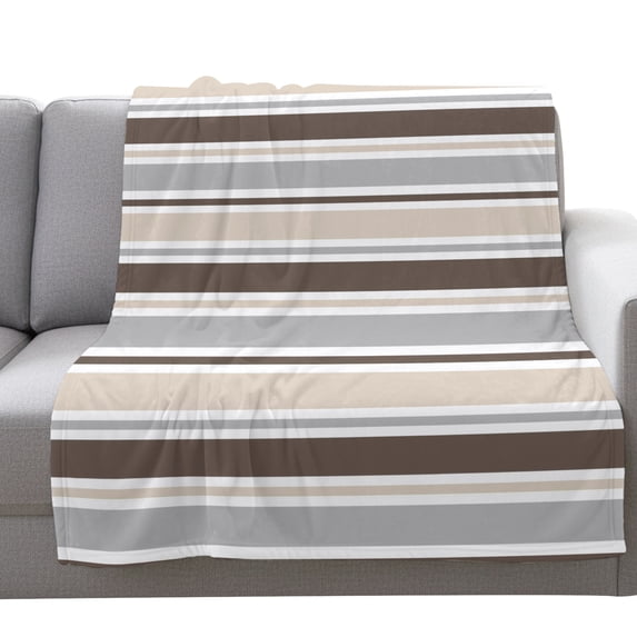 Flannel Throw Blanket for Couch Sofa Bed,Brown Beige Gray Stripes Line Soft Cozy Warm Fuzzy Blanket 40x50in