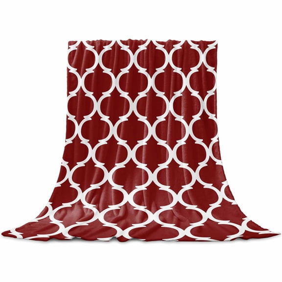 Flannel Throw Blanket for Couch Sofa Bed,Burgundy Red Moroccan Stripe Soft Cozy Warm Fuzzy Blanket 50x60in
