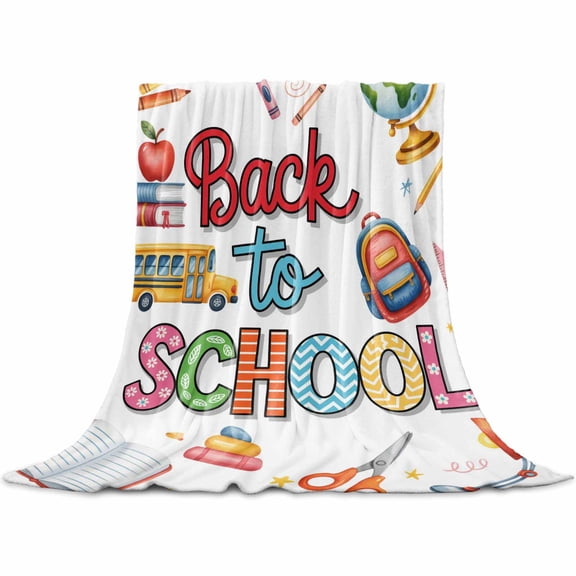 Flannel Throw Blanket for Couch Sofa Bed,Bus Bag Globe Crayon Desklamp Soft Cozy Warm Fuzzy Blanket 30x40in