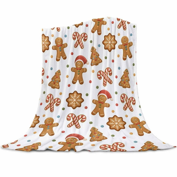 Flannel Throw Blanket for Couch Sofa Bed,Christmas Cartoon Gingerbread Man Soft Cozy Warm Fuzzy Blanket 50x60in,Lightweight Fleece Blanket