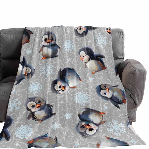 Flannel Throw Blanket for Couch Sofa Bed,Christmas Cute Penguins Winter Snowflakes Soft Cozy Warm Fuzzy Blanket 30x40in