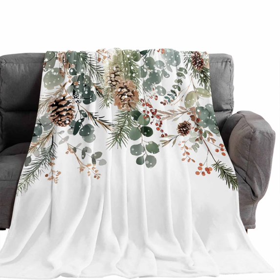 Pine Code Throw Flannel Throw Blanket for Couch Sofa Bed,Christmas Eucalyptus Leaves ...