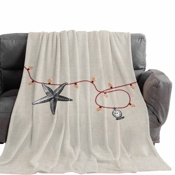 Flannel Throw Blanket for Couch Sofa Bed,Christmas Star Pocket Watch on Burlap Soft Cozy Warm Fuzzy Blanket 50x60in
