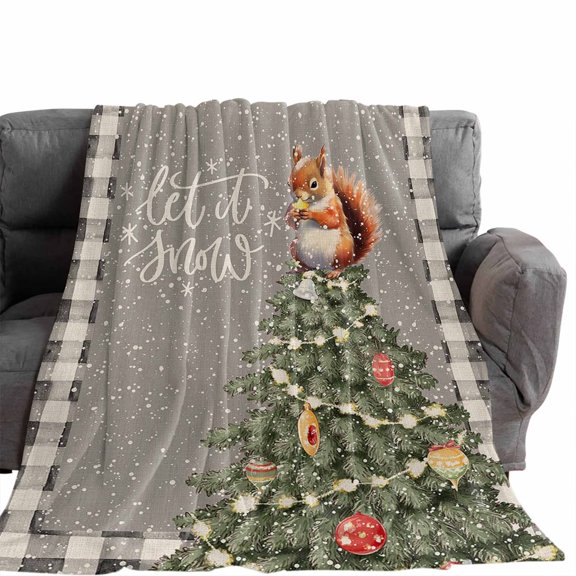 Flannel Throw Blanket for Couch Sofa Bed,Christmas Tree Squirrel Winter Snowflake Soft Cozy Warm Fuzzy Blanket 30x40in
