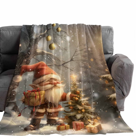 Flannel Throw Blanket for Couch Sofa Bed,Christmas Trees Santa Gnome Bokeh Xmas Balls Soft Cozy Warm Fuzzy Blanket 30x40in