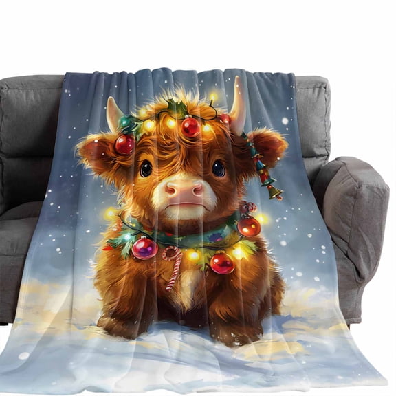 Flannel Throw Blanket for Couch Sofa Bed,Christmas Yak Xmas Bells Soft Cozy Warm Fuzzy Blanket 30x40in