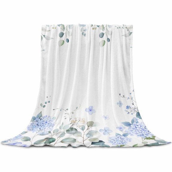 Flannel Throw Blanket for Couch Sofa Bed,Country Flower Eucalyptus Leaf Soft Cozy Warm Fuzzy Blanket 60x80in