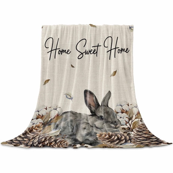 Flannel Throw Blanket for Couch Sofa Bed,Country Rabbit Sweet Home Text Soft Cozy Warm Fuzzy Blanket 30x40in