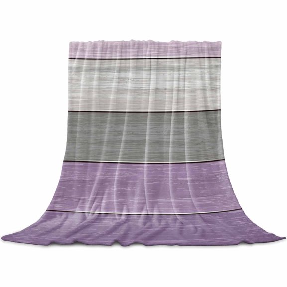 Flannel Throw Blanket for Couch Sofa Bed,Country Wood Board Gray Purple Soft Cozy Warm Fuzzy Blanket 40x50in