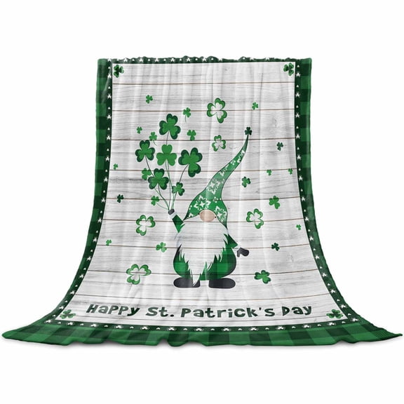 Flannel Throw Blanket for Couch Sofa Bed,Cute Gnomes with Lucky Shamrock for St. Patrick's Day Soft Cozy Warm Fuzzy Blanket 30x40in