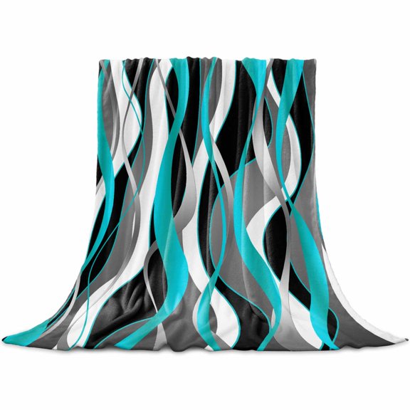 Flannel Throw Blanket for Couch Sofa Bed,Distortion Blue Stripes Soft Cozy Warm Fuzzy Blanket 30x40in