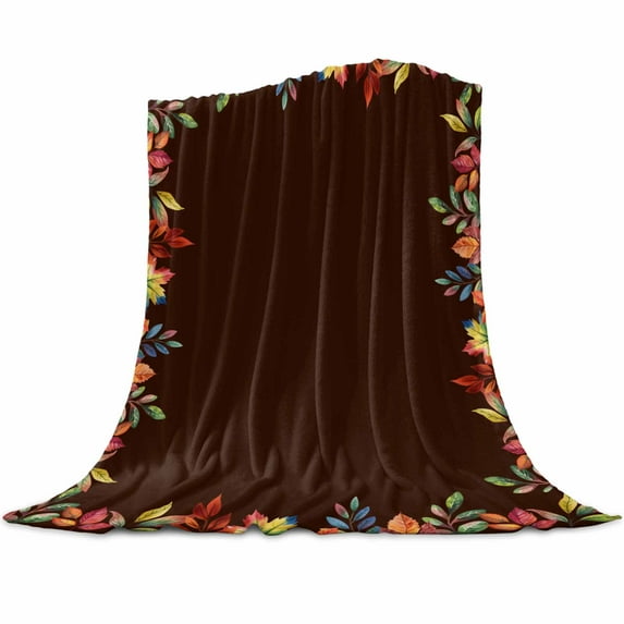 Flannel Throw Blanket for Couch Sofa Bed,Fall Burnt Orange Maple Leaf Watercolor Soft Cozy Warm Fuzzy Blanket 50x60in,Lightweight Fleece Blanket