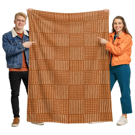 Flannel Throw Blanket for Couch Sofa Bed, Fall Burnt Orange Plaid Stripe Soft Cozy Warm Fuzzy Blanket 40x50in