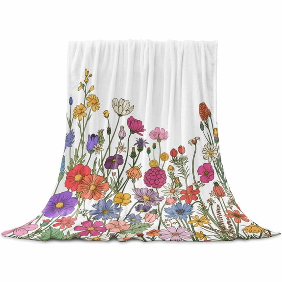 Flannel Throw Blanket for Couch Sofa Bed,Farm Colorful Flower Leaves Watercolor Soft Cozy Warm Fuzzy Blanket 40x50in
