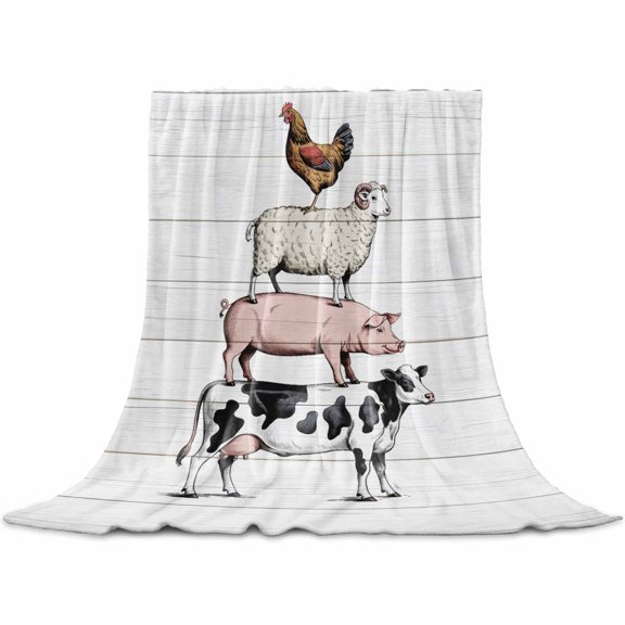 Flannel Throw Blanket for Couch Sofa Bed,Farm Cow Pig Sheep Rooster Soft Cozy Warm Fuzzy Blanket 30x40in