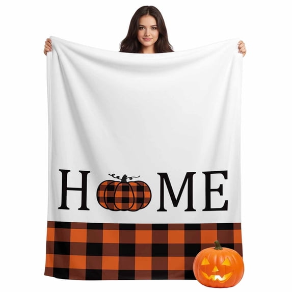 Flannel Throw Blanket for Couch Sofa Bed,Farm Pumpkins HOME Texts Soft Cozy Warm Fuzzy Blanket 40x50in