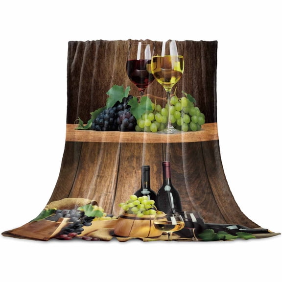 Flannel Throw Blanket for Couch Sofa Bed,Farm Red Wine Grapes Wine Barrel Soft Cozy Warm Fuzzy Blanket 30x40in