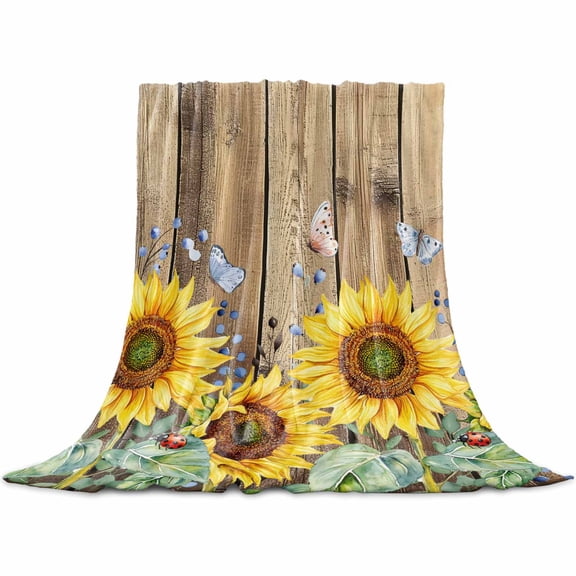 Flannel Throw Blanket for Couch Sofa Bed,Farm Sunflower Butterfly Ladybug Soft Cozy Warm Fuzzy Blanket 40x50in