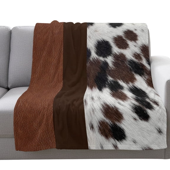 Flannel Throw Blanket for Couch Sofa Bed,Farmhouse Leather Texture Soft Cozy Warm Fuzzy Blanket 50x60in