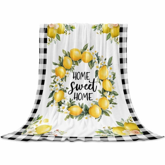 Flannel Throw Blanket for Couch Sofa Bed,Farmhouse Lemon Fruit Floral Soft Cozy Warm Fuzzy Blanket 30x40in