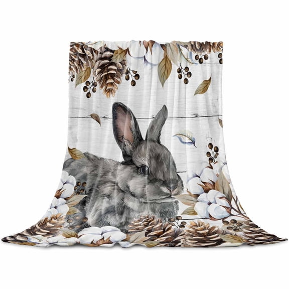 Flannel Throw Blanket for Couch Sofa Bed,Farmhouse Rabbits on Wood Board Soft Cozy Warm Fuzzy Blanket 30x40in