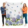 thumbnail image 1 of Flannel Throw Blanket for Couch Sofa Bed, Floral Hydrangea Green Leaf Soft Cozy Warm Fuzzy Blanket 60x80in, 1 of 9