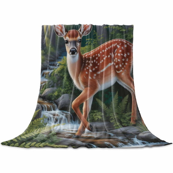 Flannel Throw Blanket for Couch Sofa Bed,Forest Elk Leaf Tree Soft Cozy Warm Fuzzy Blanket 30x40in