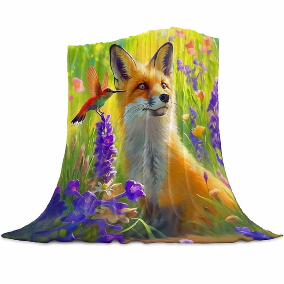 Flannel Throw Blanket for Couch Sofa Bed,Fox Hummingbird Fall Lavender Soft Cozy Warm Fuzzy Blanket 40x50in,Lightweight Fleece Blanket