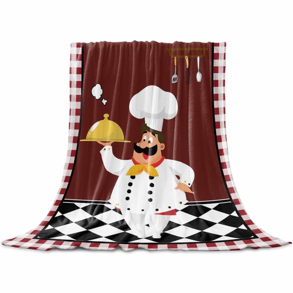 Flannel Throw Blanket for Couch Sofa Bed,Funny Chef Kitchen Tableware Soft Cozy Warm Fuzzy Blanket 50x60in