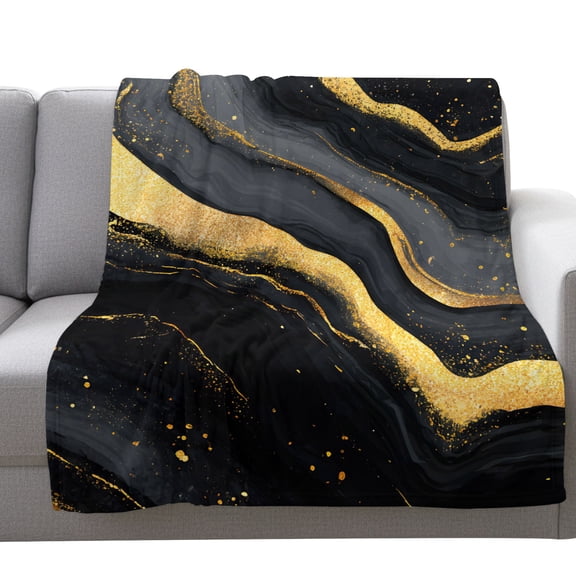 Flannel Throw Blanket for Couch Sofa Bed,Gold Black Marble Texture Soft Cozy Warm Fuzzy Blanket 40x50in
