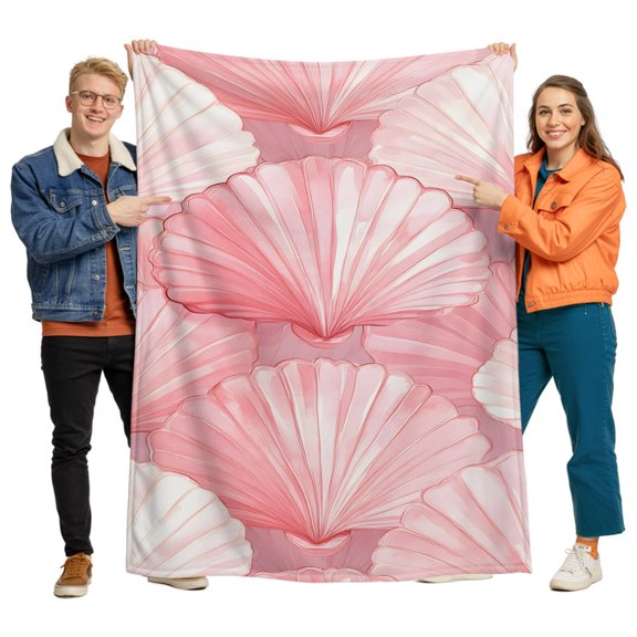 Flannel Throw Blanket for Couch Sofa Bed, Gradient Pink Shell Abstract Soft Cozy Warm Fuzzy Blanket 30x40in