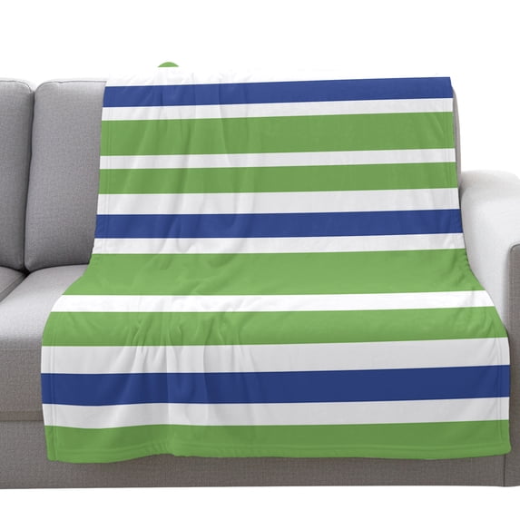 Flannel Throw Blanket for Couch Sofa Bed,Green Blue White Stripe Soft Cozy Warm Fuzzy Blanket 60x80in
