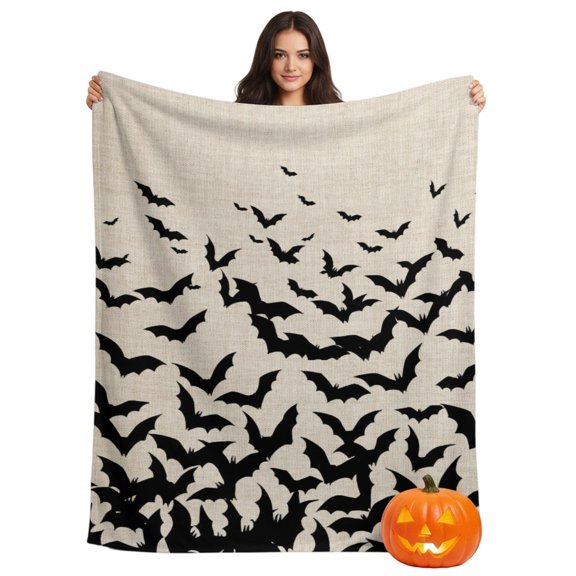 Flannel Throw Blanket for Couch Sofa Bed,Halloween Black Bat Soft Cozy Warm Fuzzy Blanket 30x40in