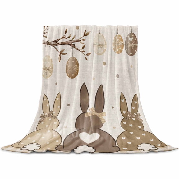 Flannel Throw Blanket for Couch Sofa Bed,Happy Easter Farm Rabbit Tail Egg Soft Cozy Warm Fuzzy Blanket 30x40in