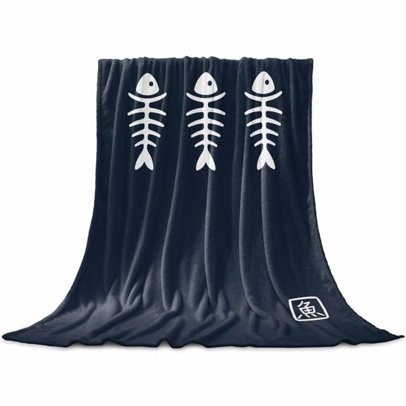 Flannel Throw Blanket for Couch Sofa Bed,Japanese Fish Bones Soft Cozy Warm Fuzzy Blanket 60x80in