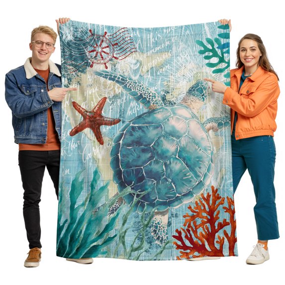 Flannel Throw Blanket for Couch Sofa Bed, Marine Life Series Soft Cozy Warm Fuzzy Blanket 30x40in
