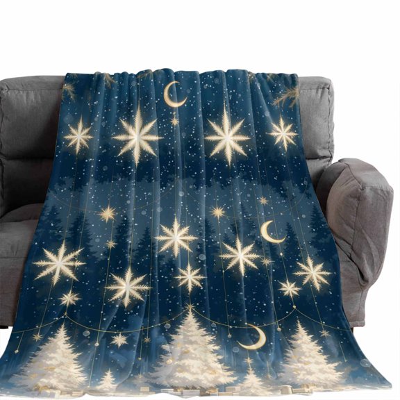 Flannel Throw Blanket for Couch Sofa Bed,Merry Christmas Snowflake Moon Soft Cozy Warm Fuzzy Blanket 40x50in