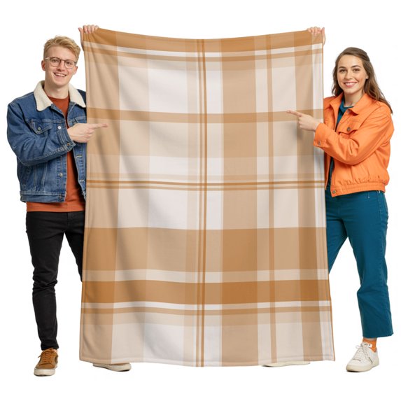 Flannel Throw Blanket for Couch Sofa Bed, Minimalist Apricot White Plaid Soft Cozy Warm Fuzzy Blanket 40x50in