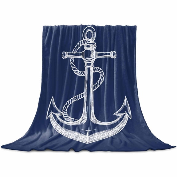 Flannel Throw Blanket for Couch Sofa Bed,Nautical Sailing Anchor String Sketch Soft Cozy Warm Fuzzy Blanket 60x80in