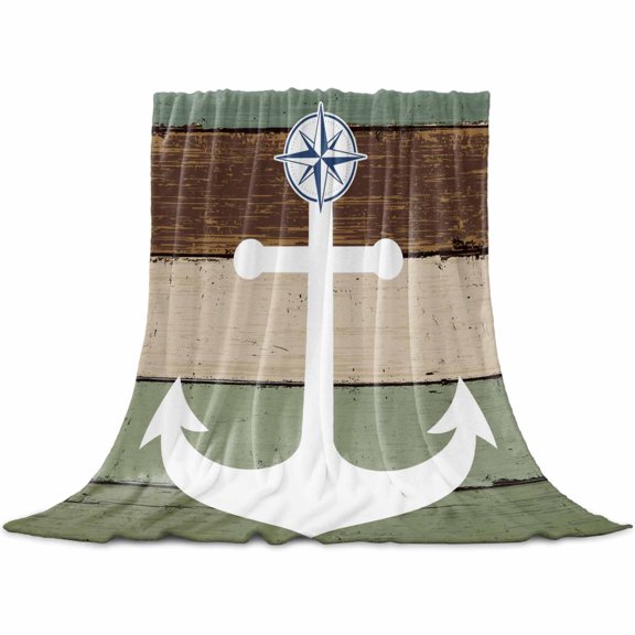 Flannel Throw Blanket for Couch Sofa Bed,Ocean Anchor Compass Soft Cozy Warm Fuzzy Blanket 30x40in