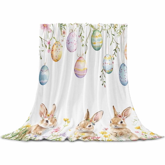 Flannel Throw Blanket for Couch Sofa Bed,Pastoral Brown Bunny Easter Egg Soft Cozy Warm Fuzzy Blanket 40x50in