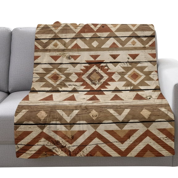 Flannel Throw Blanket for Couch Sofa Bed,Rustic Aztec Style Pattern Soft Cozy Warm Fuzzy Blanket 40x50in