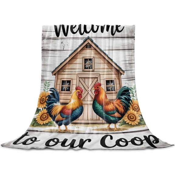 Flannel Throw Blanket for Couch Sofa Bed,Rustic Farmhouse Chicken Soft Cozy Warm Fuzzy Blanket 60x80in