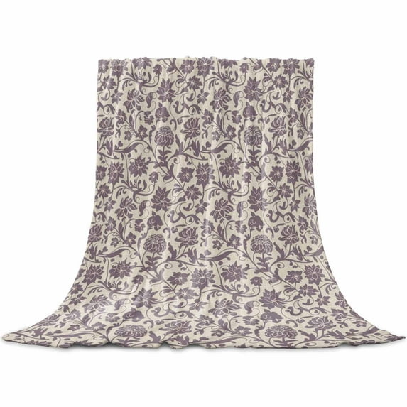 Flannel Throw Blanket for Couch Sofa Bed,Rustic Wildflower Purple Floral Soft Cozy Warm Fuzzy Blanket 50x60in