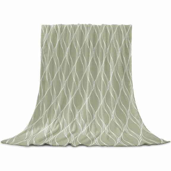 Flannel Throw Blanket for Couch Sofa Bed,Sage Green Waves Watercolor Soft Cozy Warm Fuzzy Blanket 60x80in