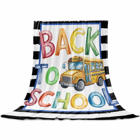Flannel Throw Blanket for Couch Sofa Bed,School Season Yellow Bus Soft Cozy Warm Fuzzy Blanket 30x40in