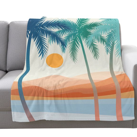 Flannel Throw Blanket for Couch Sofa Bed,Summer Boho Coconut Trees Sunset Soft Cozy Warm Fuzzy Blanket 50x60in
